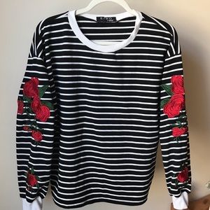 Rose Embroidered Long Sleeve Shirt